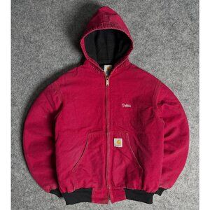 Vintage 1999 Carhartt JO2 RED Thermal Lined Active Jacket Harold Graves Trucking